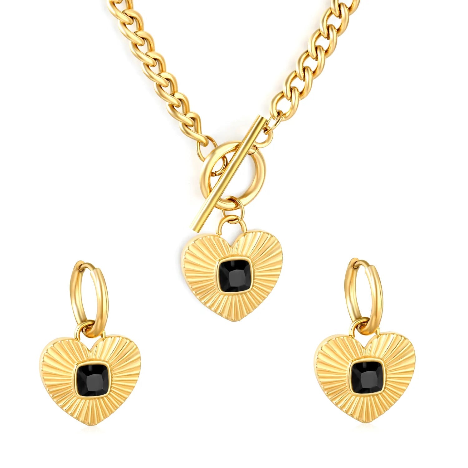 White Diamond Heart Set - Gold Earrings: 2.0*10 heart accessories, 18*16mm Pendant: 18*16mm OT Clasp: 1.4*5, Side Chain: 43cm asonjewelry